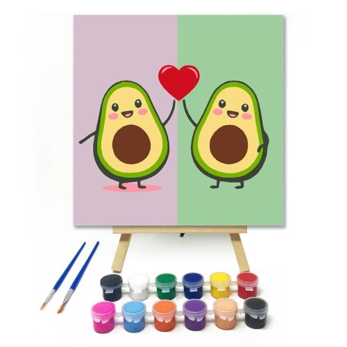 Vidám avokádók szíve - gyerek számfestő készlet - Számfestő.hu - 20×20cm - Keret nélkül