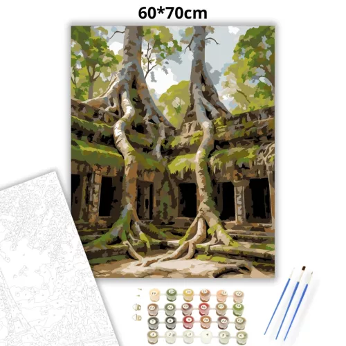 Mohás templomrom - számfestő készlet - Számfestő.hu - 60×70cm - Keret nélkül