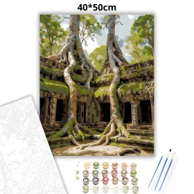 Mohás templomrom - számfestő készlet - Számfestő.hu - 40×50cm - Keret nélkül