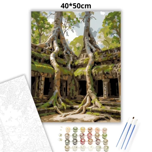 Mohás templomrom - számfestő készlet - Számfestő.hu - 40×50cm - Keretre feszítve