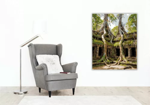 Mohás templomrom - számfestő készlet - Számfestő.hu - 40×50cm - Keret nélkül