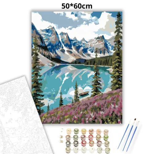 Kristálytiszta hegyi tó - számfestő készlet - Számfestő.hu - 50×60cm - Keretre feszítve