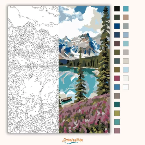 Kristálytiszta hegyi tó - számfestő készlet - Számfestő.hu - 50×60cm - Keret nélkül