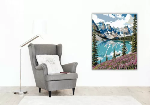 Kristálytiszta hegyi tó - számfestő készlet - Számfestő.hu - 50×60cm - Keretre feszítve