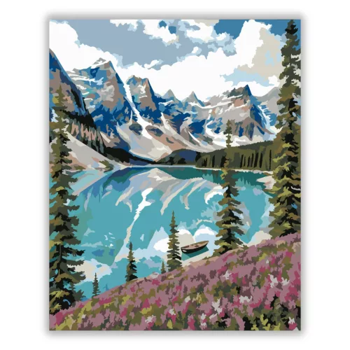 Kristálytiszta hegyi tó - számfestő készlet - Számfestő.hu - 60×70cm - Keretre feszítve