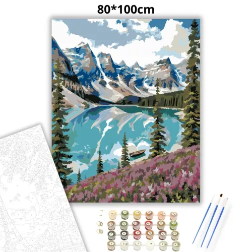 Kristálytiszta hegyi tó - számfestő készlet - Számfestő.hu - 80×100cm - Keretre feszítve