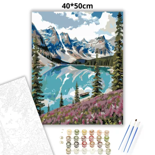 Kristálytiszta hegyi tó - számfestő készlet - Számfestő.hu - 40×50cm - Keret nélkül