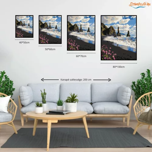 Fekete homokos tengerpart - számfestő készlet - Számfestő.hu - 60×70cm - Keret nélkül