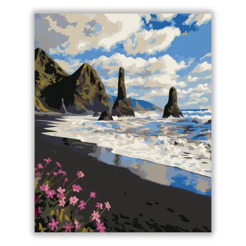 Fekete homokos tengerpart - számfestő készlet - Számfestő.hu - 60×70cm - Keret nélkül