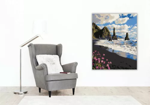 Fekete homokos tengerpart - számfestő készlet - Számfestő.hu - 60×70cm - Keretre feszítve