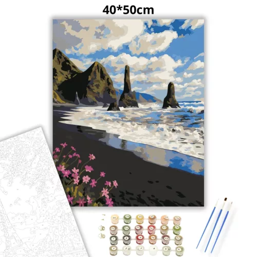 Fekete homokos tengerpart - számfestő készlet - Számfestő.hu - 40×50cm - Keretre feszítve