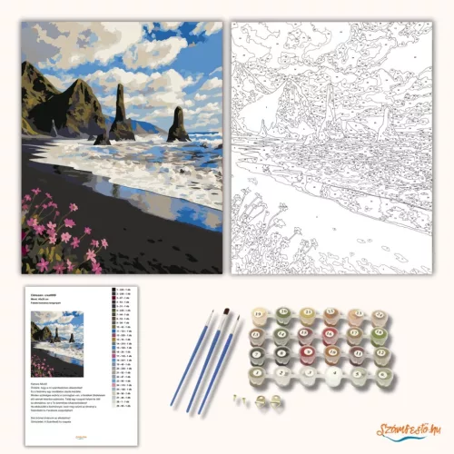 Fekete homokos tengerpart - számfestő készlet - Számfestő.hu - 40×50cm - Keretre feszítve