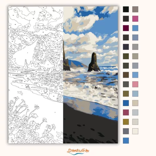 Fekete homokos tengerpart - számfestő készlet - Számfestő.hu - 40×50cm - Keret nélkül