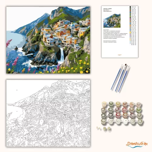 Sziklás tengerparti falu - számfestő készlet - Számfestő.hu - 50×60cm - Keret nélkül