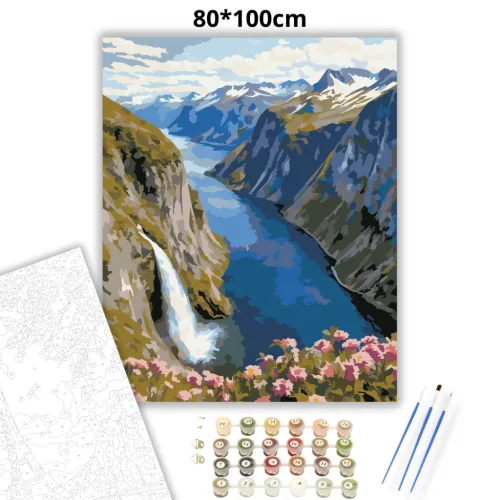 Havas csúcsok fjordja - számfestő készlet - Számfestő.hu - 80×100cm - Keret nélkül