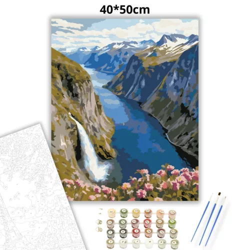 Havas csúcsok fjordja - számfestő készlet - Számfestő.hu - 40×50cm - Keret nélkül