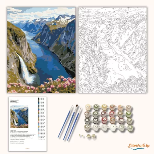 Havas csúcsok fjordja - számfestő készlet - Számfestő.hu - 40×50cm - Keretre feszítve