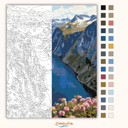 Havas csúcsok fjordja - számfestő készlet - Számfestő.hu - 40×50cm - Keret nélkül
