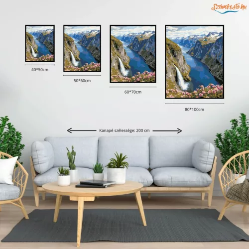 Havas csúcsok fjordja - számfestő készlet - Számfestő.hu - 40×50cm - Keretre feszítve