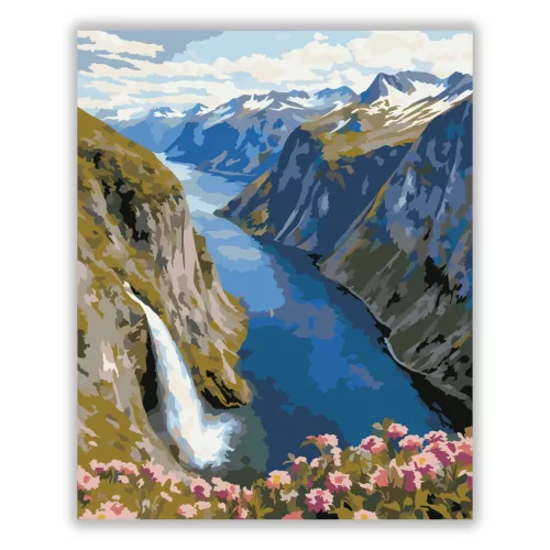 Havas csúcsok fjordja - számfestő készlet - Számfestő.hu - 40×50cm - Keretre feszítve