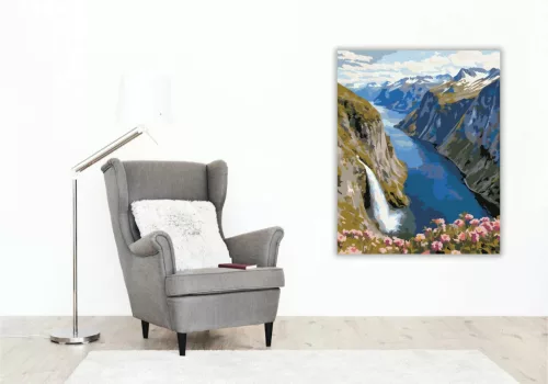 Havas csúcsok fjordja - számfestő készlet - Számfestő.hu - 40×50cm - Keretre feszítve