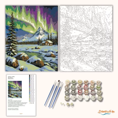 Ragyogó sarki fény - számfestő készlet - Számfestő.hu - 60×70cm - Keret nélkül