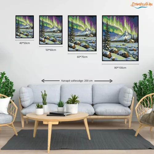 Ragyogó sarki fény - számfestő készlet - Számfestő.hu - 80×100cm - Keretre feszítve