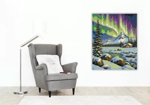 Ragyogó sarki fény - számfestő készlet - Számfestő.hu - 80×100cm - Keret nélkül