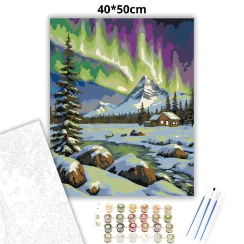 Ragyogó sarki fény - számfestő készlet - Számfestő.hu - 40×50cm - Keret nélkül