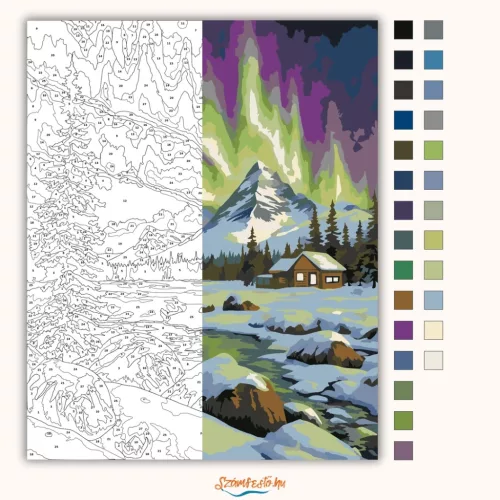 Ragyogó sarki fény - számfestő készlet - Számfestő.hu - 40×50cm - Keretre feszítve