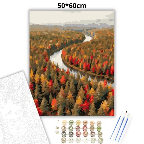 Nyugodt folyókanyar - számfestő készlet - Számfestő.hu - 50×60cm - Keretre feszítve