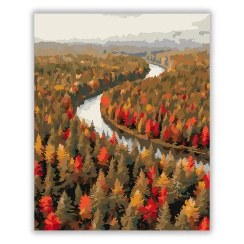 Nyugodt folyókanyar - számfestő készlet - Számfestő.hu - 60×70cm - Keretre feszítve