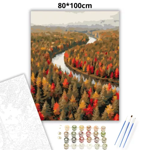 Nyugodt folyókanyar - számfestő készlet - Számfestő.hu - 80×100cm - Keretre feszítve