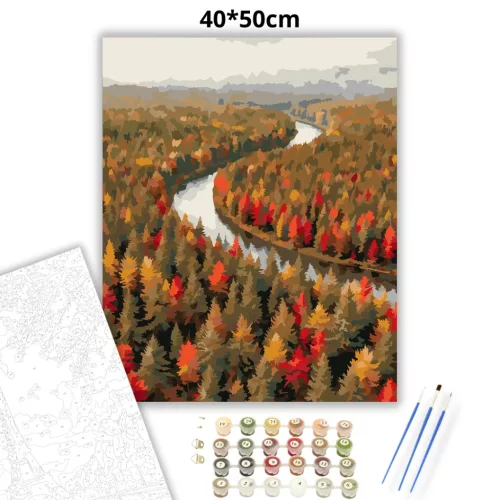 Nyugodt folyókanyar - számfestő készlet - Számfestő.hu - 40×50cm - Keretre feszítve