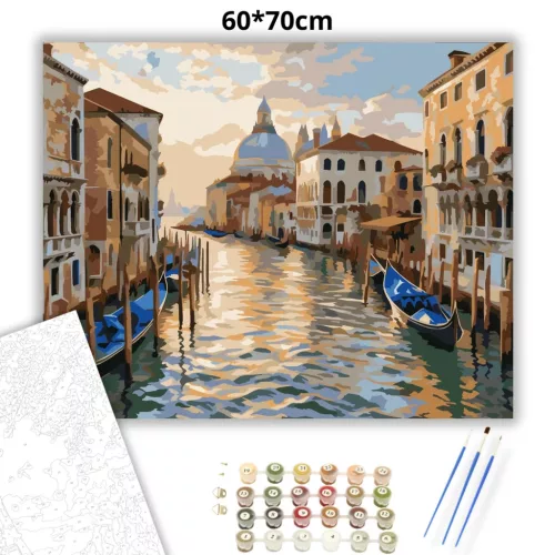 Csendes velencei csatorna - számfestő készlet - Számfestő.hu - 60×70cm - Keretre feszítve