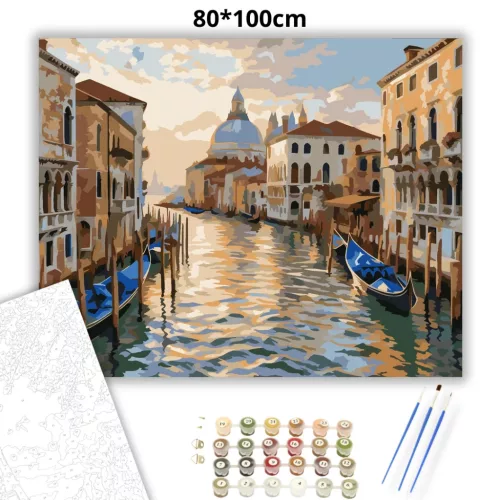 Csendes velencei csatorna - számfestő készlet - Számfestő.hu - 80×100cm - Keret nélkül
