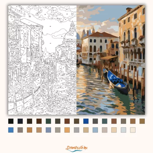 Csendes velencei csatorna - számfestő készlet - Számfestő.hu - 80×100cm - Keret nélkül