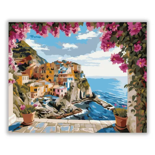 Napfényes Amalfi-kilátás - számfestő készlet - Számfestő.hu - 50×60cm - Keretre feszítve