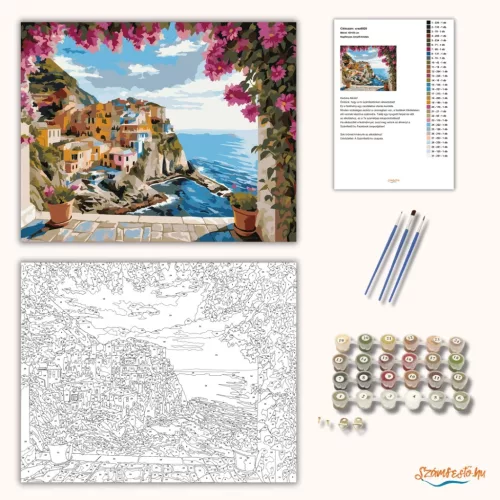 Napfényes Amalfi-kilátás - számfestő készlet - Számfestő.hu - 40×50cm - Keret nélkül