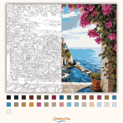 Napfényes Amalfi-kilátás - számfestő készlet - Számfestő.hu - 40×50cm - Keret nélkül