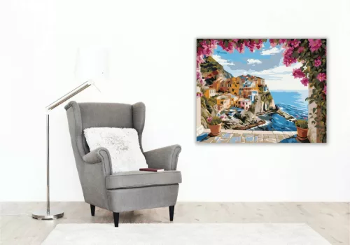 Napfényes Amalfi-kilátás - számfestő készlet - Számfestő.hu - 40×50cm - Keret nélkül