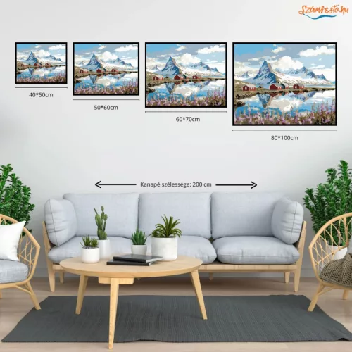 Piros házak a fjordnál - számfestő készlet - Számfestő.hu - 60×70cm - Keret nélkül