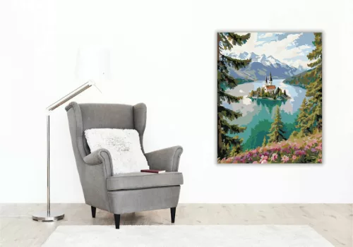 Bledi-tavi templom - számfestő készlet - Számfestő.hu - 60×70cm - Keretre feszítve