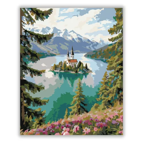 Bledi-tavi templom - számfestő készlet - Számfestő.hu - 80×100cm - Keret nélkül
