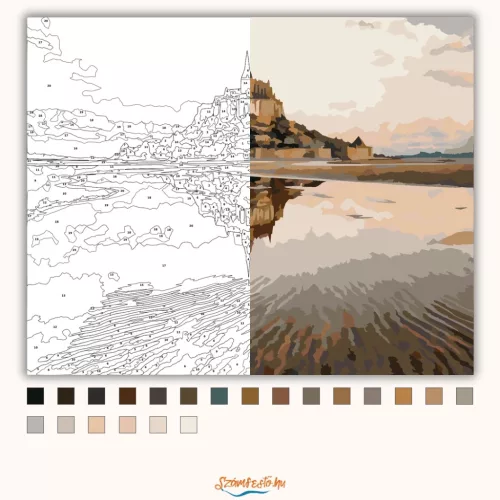Mont Saint-Michel tükörképe - számfestő készlet - Számfestő.hu - 50×60cm - Keretre feszítve