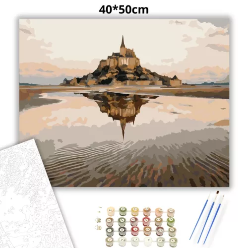 Mont Saint-Michel tükörképe - számfestő készlet - Számfestő.hu - 40×50cm - Keretre feszítve