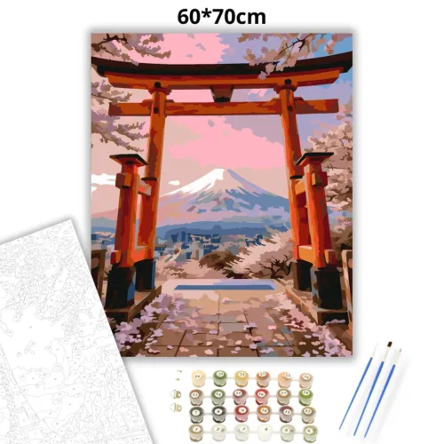 Rózsaszín hajnal a torii kapunál - számfestő készlet - Számfestő.hu - 60×70cm - Keretre feszítve