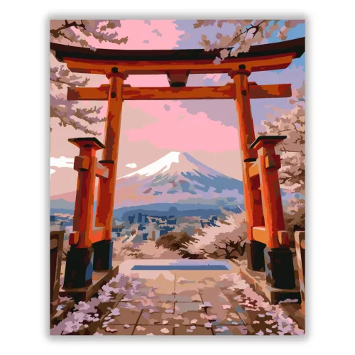 Rózsaszín hajnal a torii kapunál - számfestő készlet - Számfestő.hu - 80×100cm - Keret nélkül