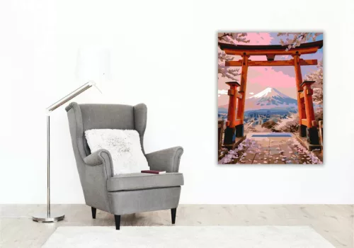 Rózsaszín hajnal a torii kapunál - számfestő készlet - Számfestő.hu - 40×50cm - Keretre feszítve