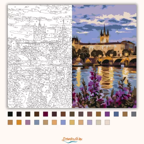 Aranyló prágai vár - számfestő készlet - Számfestő.hu - 50×60cm - Keretre feszítve